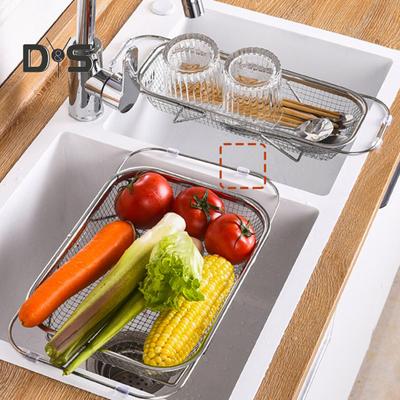 Drain Basket Sink Colander Strong Load-Bearing Telescopic Strainer Basket with Expandable Handles Vegetable Food Fruit Strainer