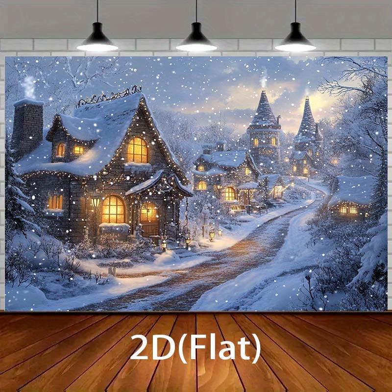 1 piece Winter Wonderland Village Snow Scene Background - Comfortable Snowy Cottage Winter Wonderland Decoration