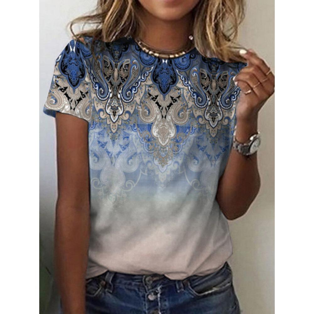 Retro geometric pattern T-shirt 3D printed women s short sleeved shirt XS
