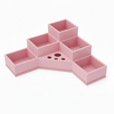 Pink Bathroom Organizer for Cosmetics and Toothbrushes, 5 Compartments, 4 Holes