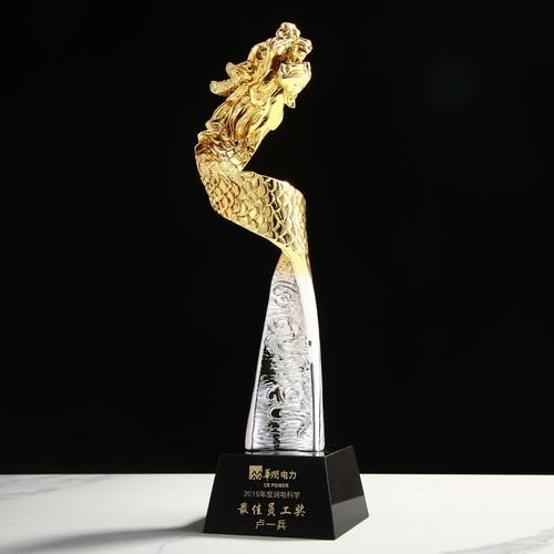 

Electroplating Gold and Silver Sculpture Trophy, Customized Dragon Pillar, Competition Totem Award Home Decoration Engraving 1Pc