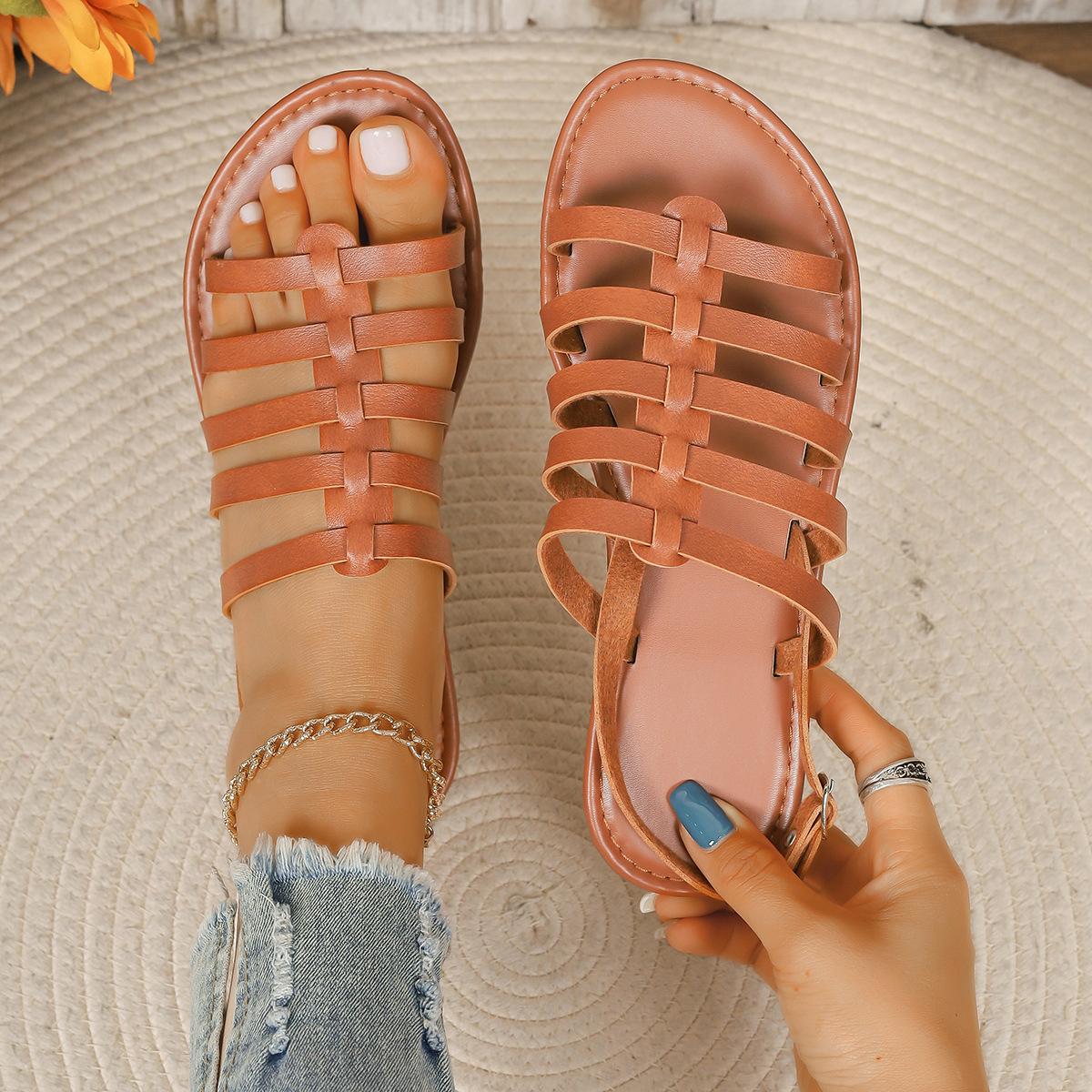 

Simple Stylish Flat Beach Shoes Cross-Braided Bohemian Sandals 36 красный