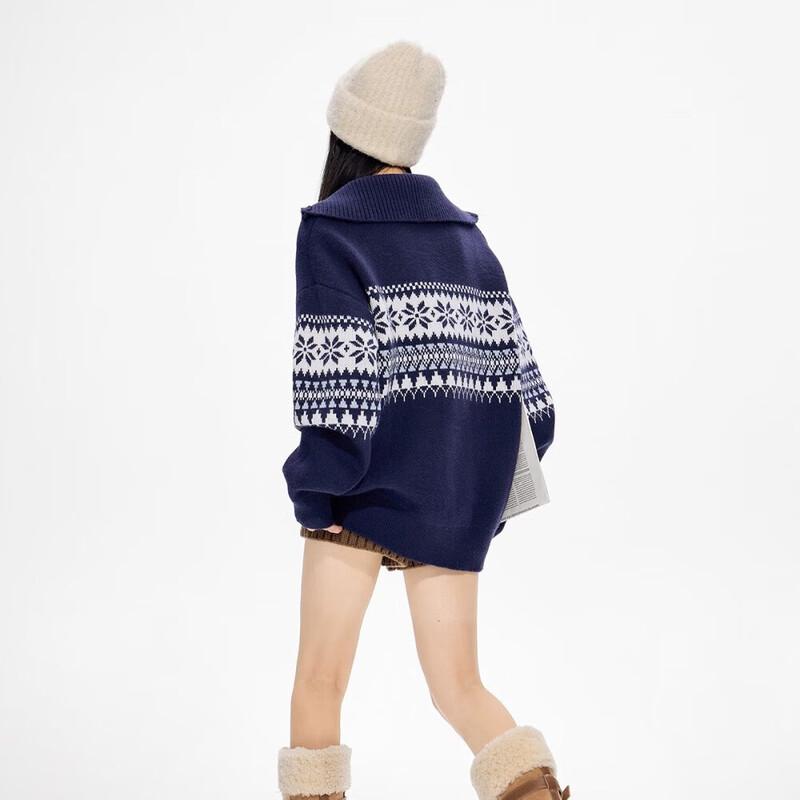 ICH MODE Women's Fair Isle Half-Zip Pullover Sweater