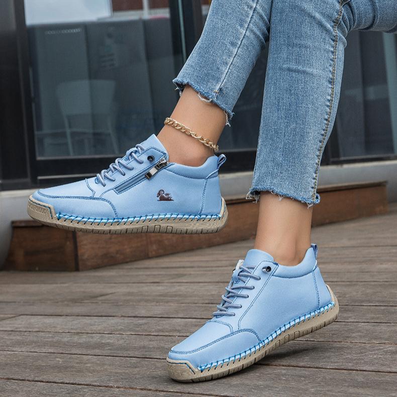 Damskie buty outdoorowe do chodzenia ze sznurowaniem na zamek błyskawiczny, antypoślizgowe, ze sztucznej skóry, sneakersy do jazdy, biegania dla kobiet, wygodne buty retro do wędrówek i ćwiczeń