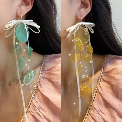 Round Shell Bow Fringed Earrings Niche High-end Ear Hook Fashion Temperament Versatile Earrings
