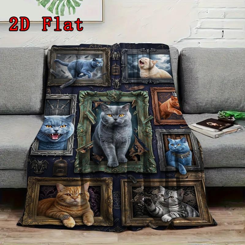Feline Fantasies 2D Flat Pattern Flannel Blanket, High Quality All Seasons, Home Decor, Warmth and Comfort, Perfect for Christmas Gifts.