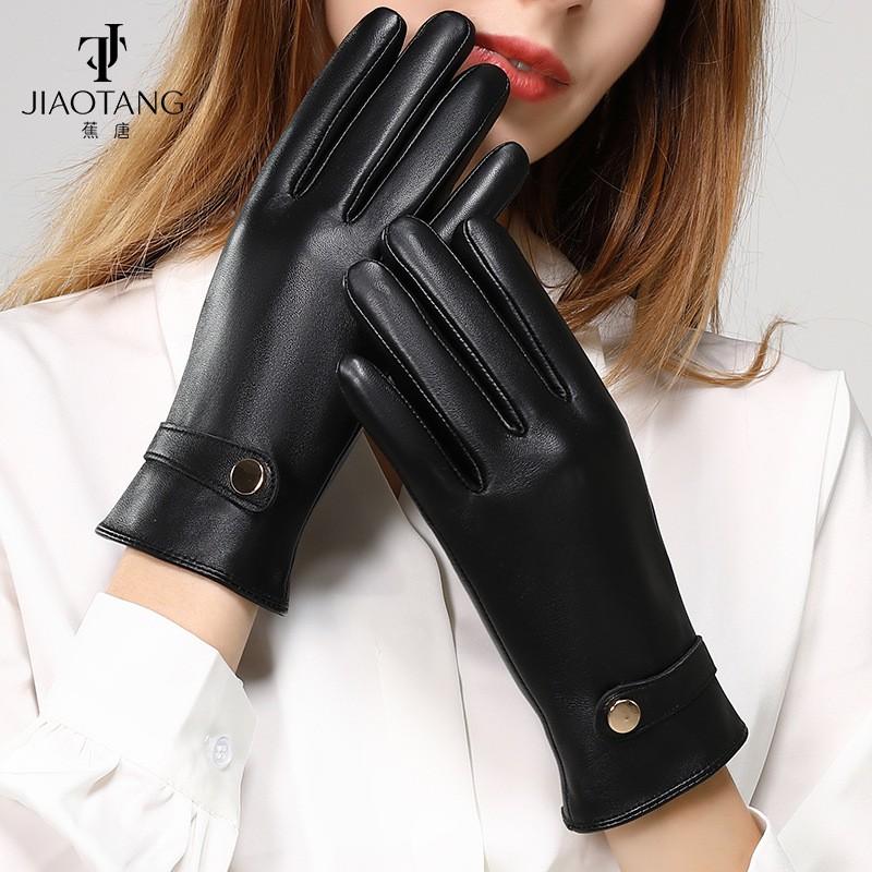 Womens Genuine Leather Gloves Winter Warm Touchscreen Sheepskin Cycling