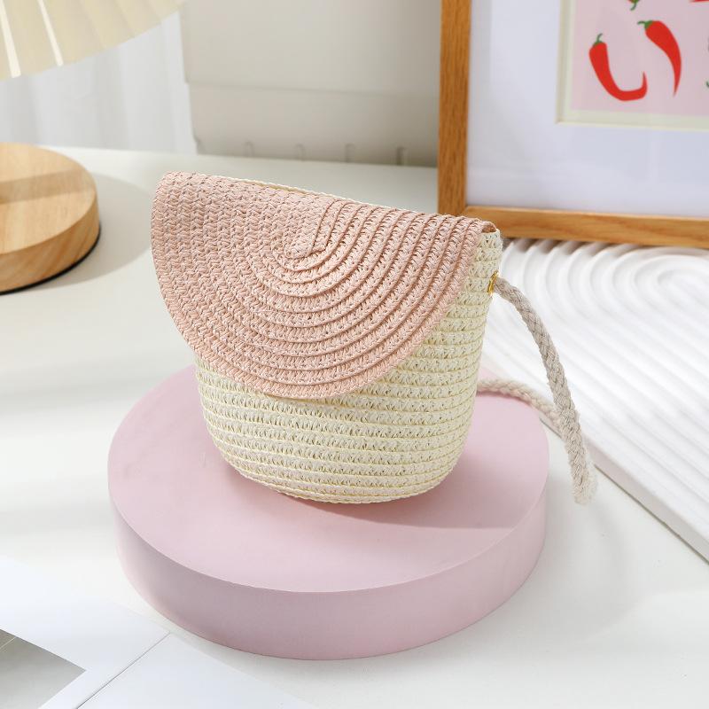 Cute Grass Woven Children's Handbag Handmade Rattan Little Girl Crossbody Fashi Cute Wallet Summer Beach Shoulder Bags