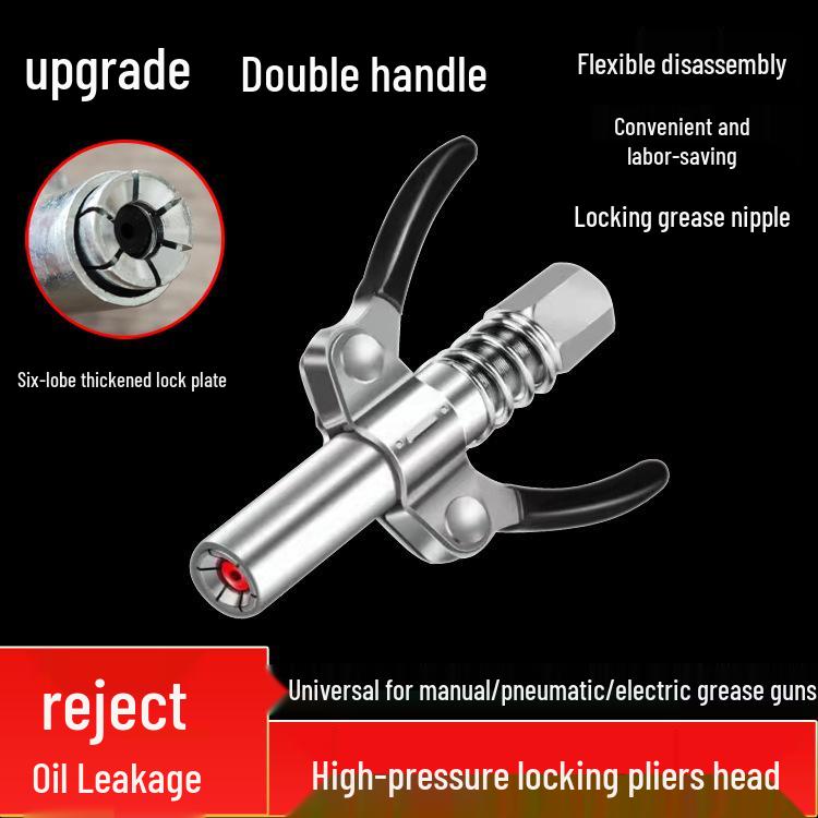 Self-Locking Grease Gun Nozzle with Double-Handle for High-Pressure Greasing