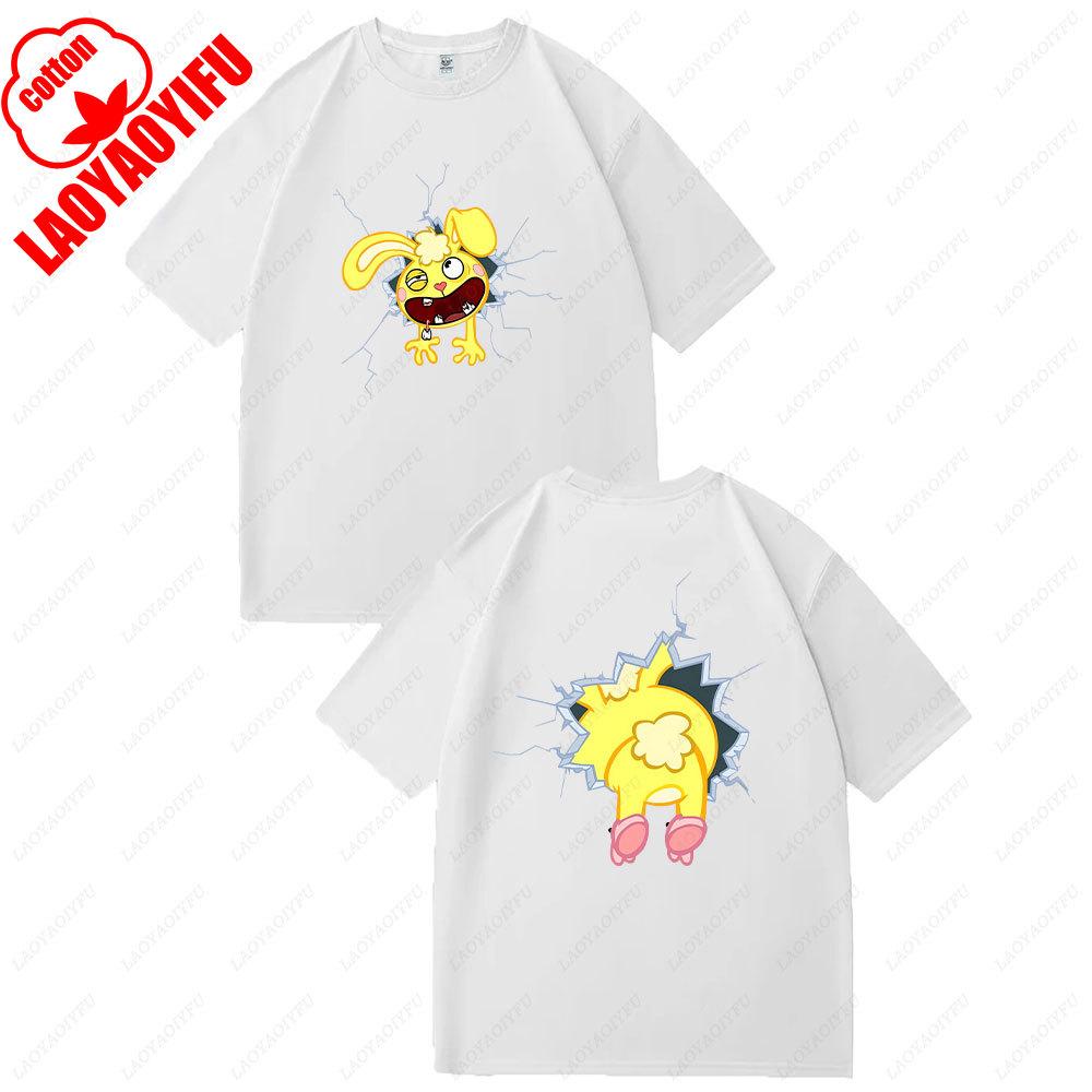 Kawaii Fun Animated Graphic T-shirt Hug Happy Tree Friends Neutral T-shirt Printed Short Sleeve Couple Single Item Men Women Tee