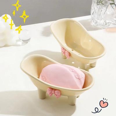 Jabonera con forma de bañera Interesante Única Lindo lazo Plásticos Drenaje Soporte para jabón Para el hogar el Baño y Fregadero de cocina mano