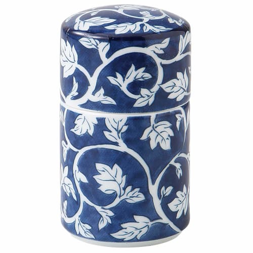 Hasami ware, Eisen kiln, toothpick holder with lid, diameter 4cm, dark arabesque pattern, blue, 142437