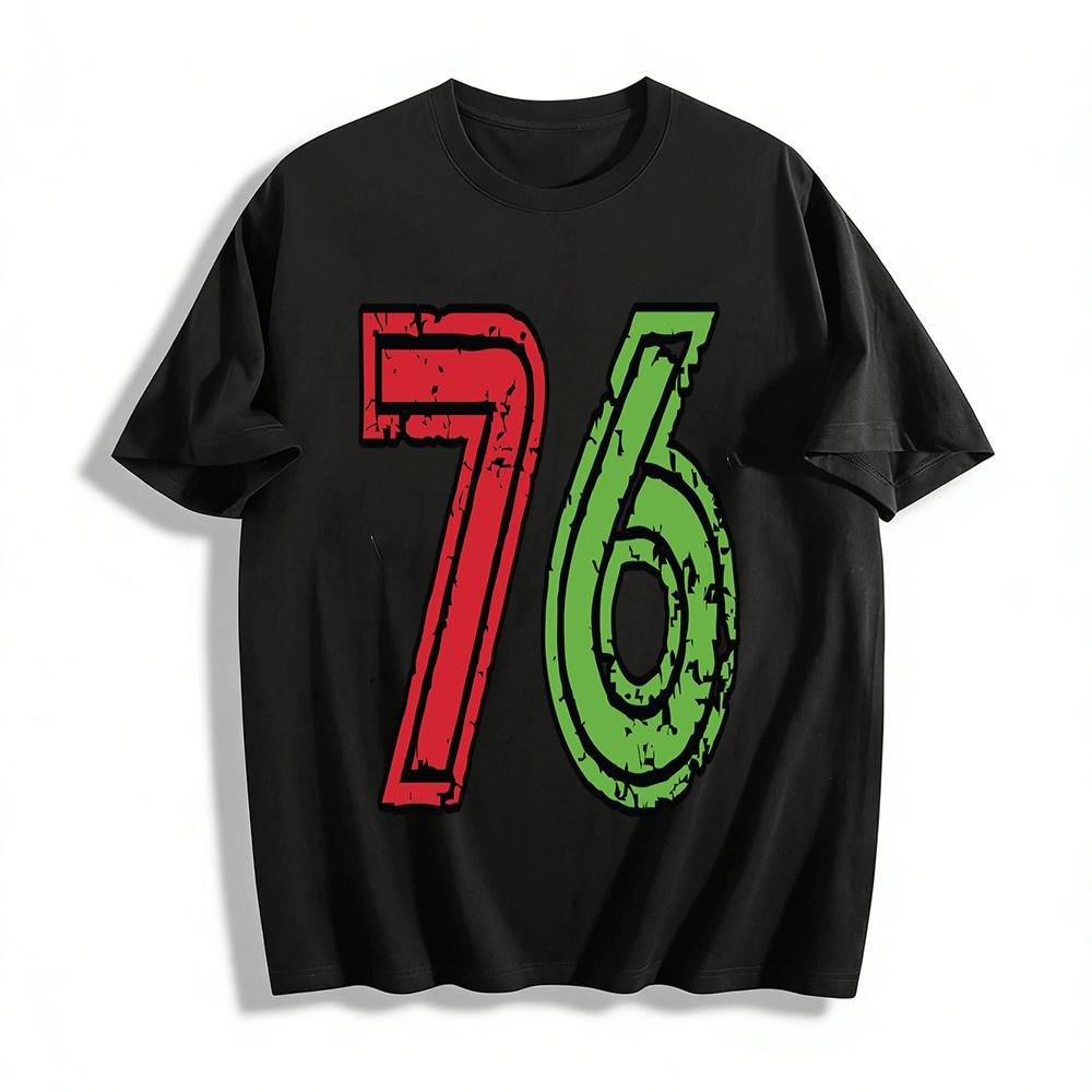 

Vintage Distressed Number 76 Print Casual Tee Unisex Daily Wear Pure cotton T-shirt XXS