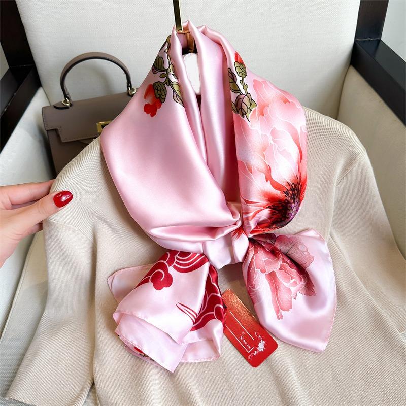 Long large size silk scarf women's scarf autumn and winter new thin shawl decoration sun protection peony floral temperament silk scarf