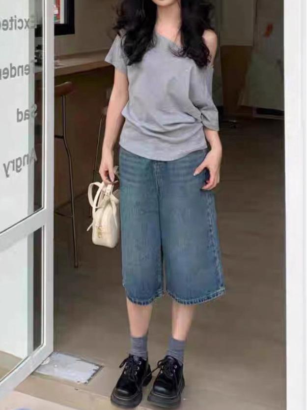 Women's New Tang Wide-Leg Seven-Point Jeans - Summer 2026 Relaxed Straight-Leg Style