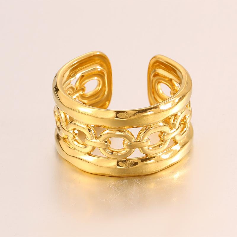 Popular Fashion Stainless Steel Heart-shaped Open Ring for Women, Light Luxury, Niche, High-end Style Finger Ring, 18K Gold Ring