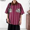 INCERUN Summer Men Lapel Neck Short Sleeve Patchwork Striped Casual Shirts Tops