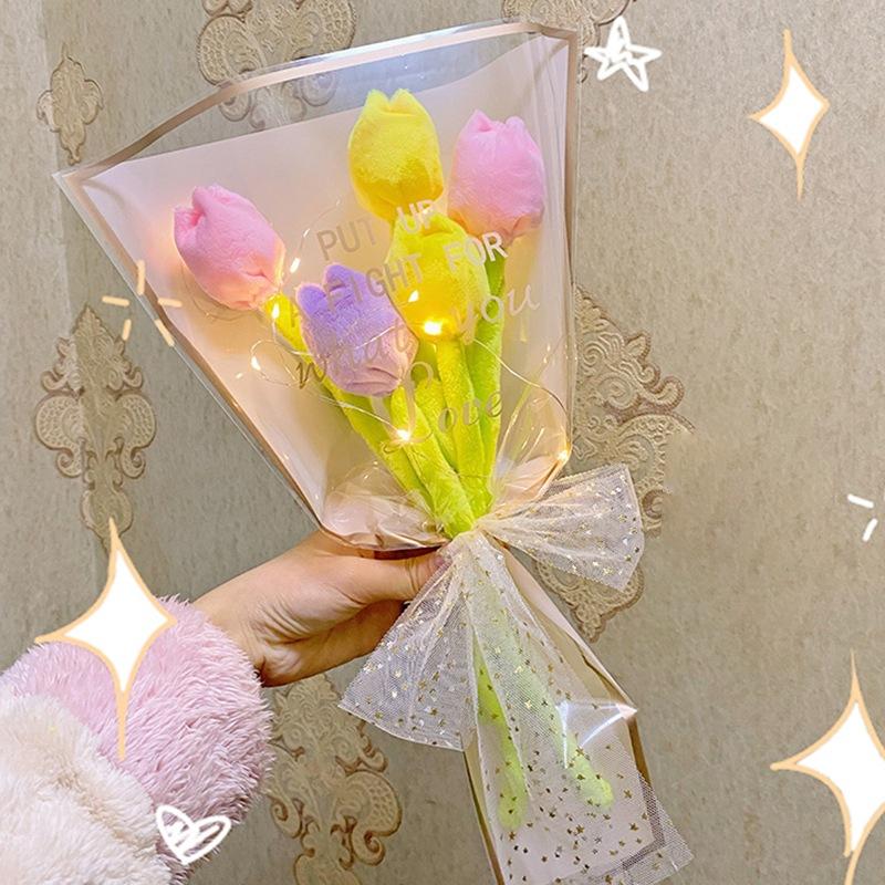 Tulip Flowers Plush Ornaments Electric Vehicle Rearview Mirror Decoration Tulip Ornaments Flexible DIY Decorative Accessories