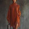 Elegante Vestido de Veludo Cotelê 2025 com Franjas Longas e Corte Amplo