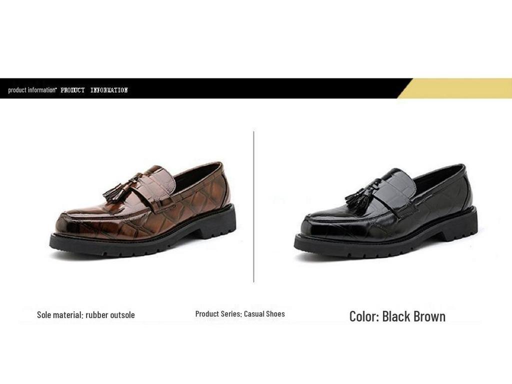 Herren Slipper aus Leder mit Krokodilmuster und Quaste - Spitz zulaufend, Britischer & Koreanischer Stil für formelle Anlässe, Business oder Hochzeit.