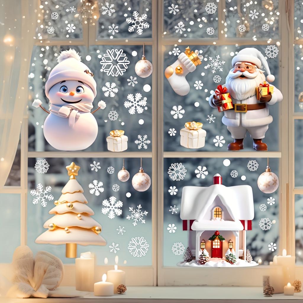 PVC Christmas Window Stickers Snowman Snowflake Santa Claus Window Electrostatic Sticker Merry Christmas Decals Home Decoration