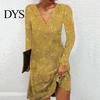 Vestito Paillettes Donna Scollo a V Ampio Maniche Lunghe Monocolore Sera Primavera Sopra il Ginocchio Autunno Festa
