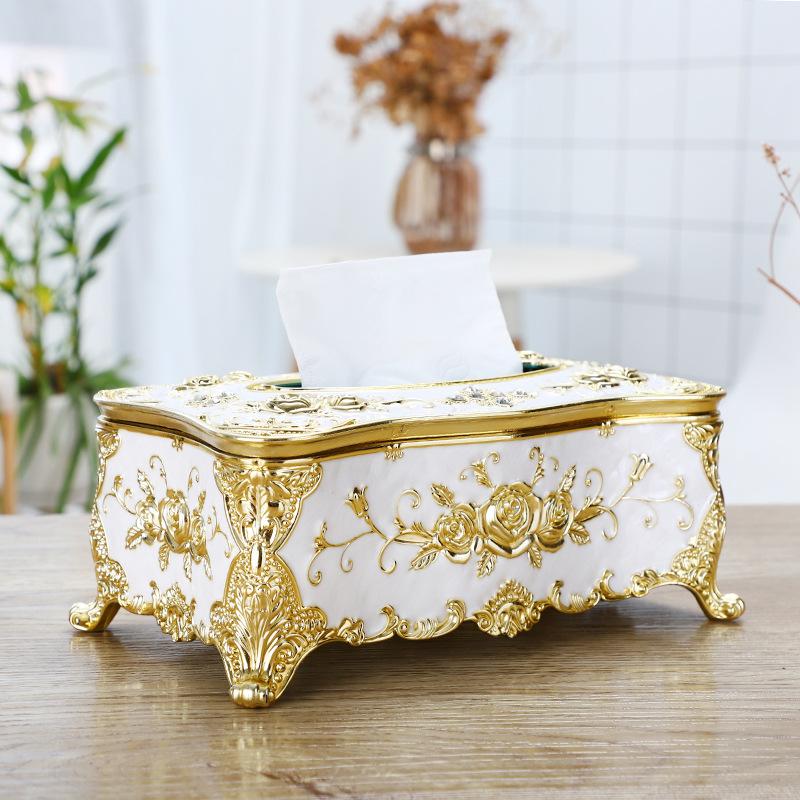 

New Pattern High End Plastic Material European Style Hotel Tissue Box Rose Paper Drawer Household Car Multiple Drawer Boxes big