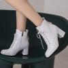 Móda 2025 Podzim Zima Módní Platforma Dámské Kotníkové Boty Šněrovací Dámské Boty Dámské Boty Dámské Zapatos de Mujer Bílá Meruňková Gra