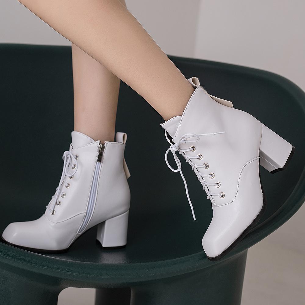 Móda 2025 Podzim Zima Módní Platforma Dámské Kotníkové Boty Šněrovací Dámské Boty Dámské Boty Dámské Zapatos de Mujer Bílá Meruňková Gra