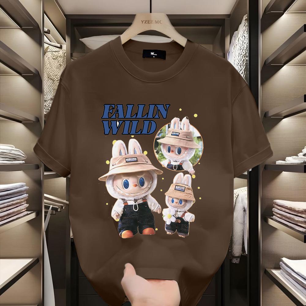 

Веселая мультяшная футболка Labubu свободного кроя с коротким рукавом, топ с круглым вырезом, унисекс XXL