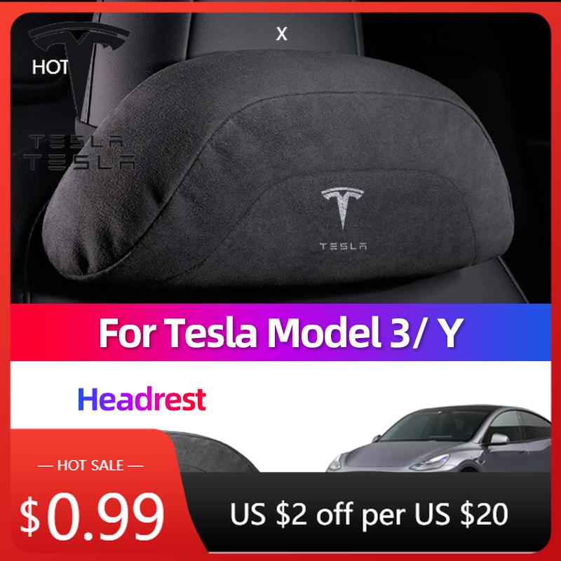 Car Sticker For Tesla Model 3 Model Y Official Headrest Waist Backrest Cushion Rebound Fur Car Pillow Neck Protection Car Sticke