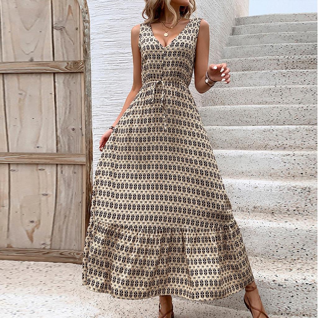 Damen Lässige Ärmellose Sommerkleider Frühling Patchwork Boho Floral Cocktailparty Kleid