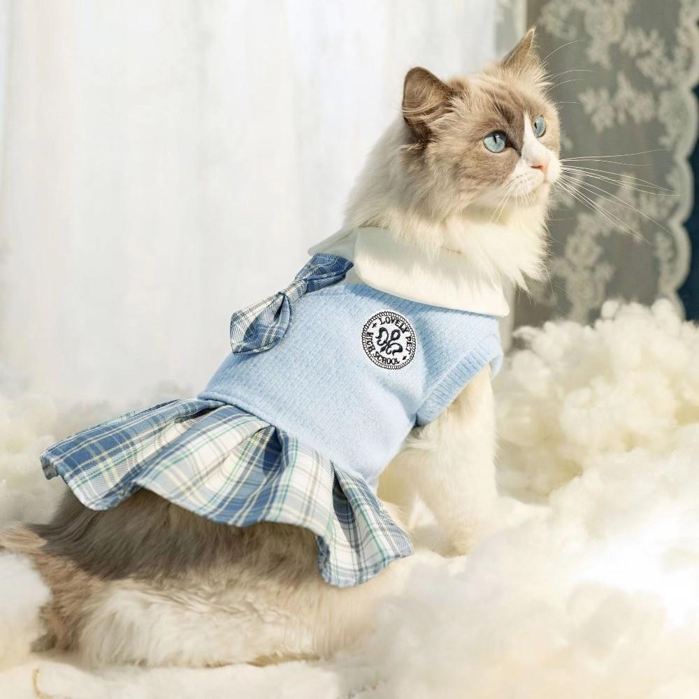 Bowtie Pet Cat Dress Polyester Spring Pet Clothes New Puppy Plaid Skirt  Spring Season
