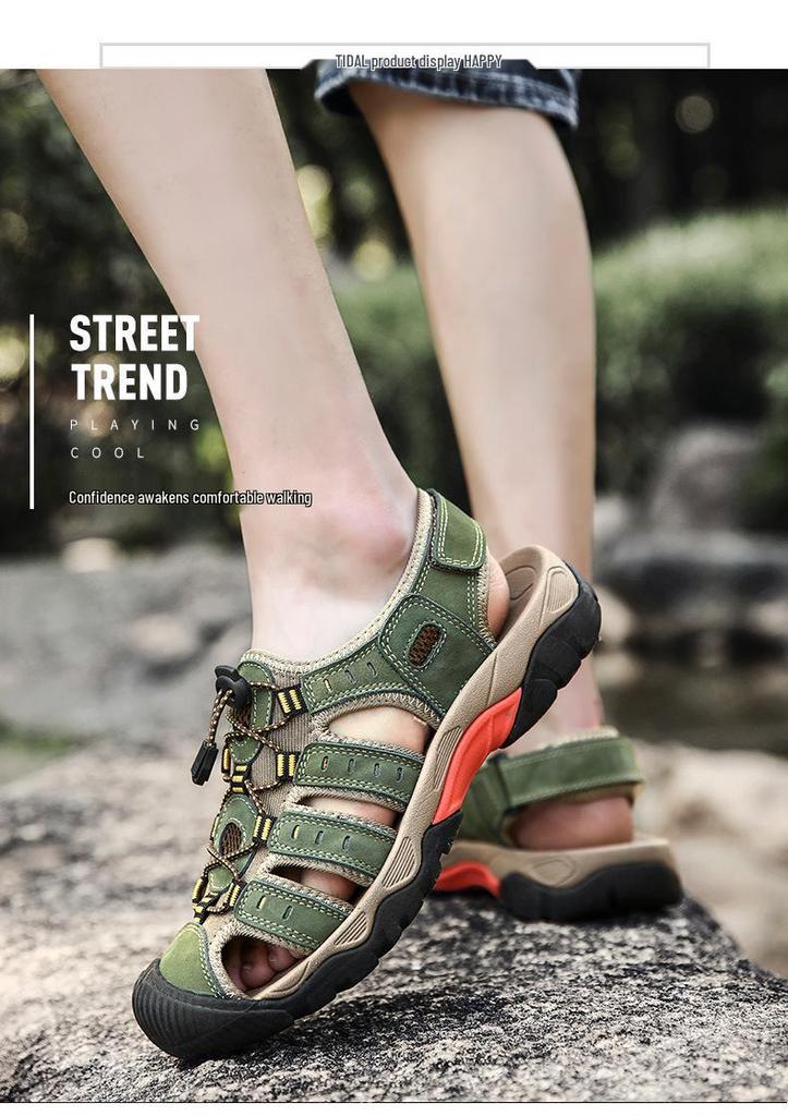 2023 Plus Size Men's Genuine Leather Closed-Toe Casual Outdoor Summer Sandals