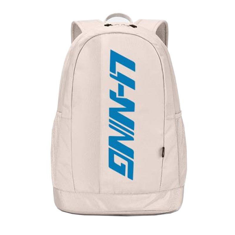 Li Ning Polyester Kids Backpack Bag Medium Unisex Gravel Gray & Print Blue YBSU247-2 45*37*18cm