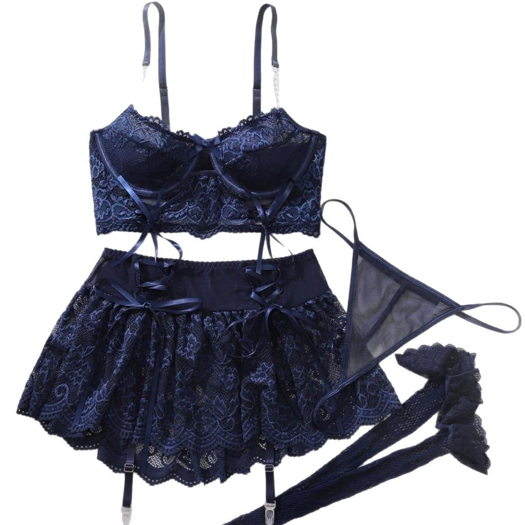 Sexy European and American Supply Sexy Fun Chain Splicing Lace Fun Underwear Set