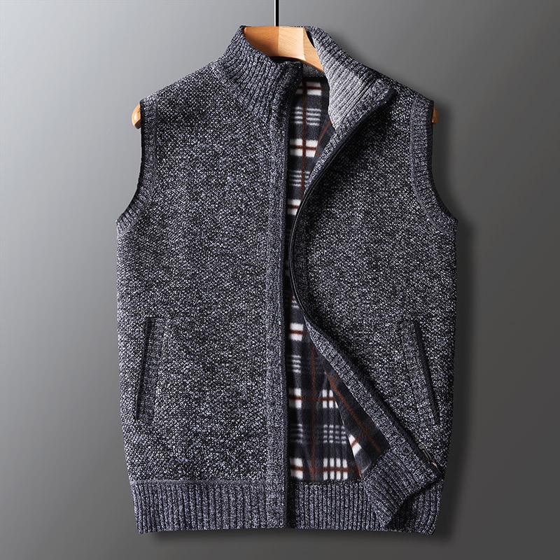 Autumn and Winter Men's Sleeveless Knitted Cardigan Youth Loose Velvet Zipper Wool Clothing