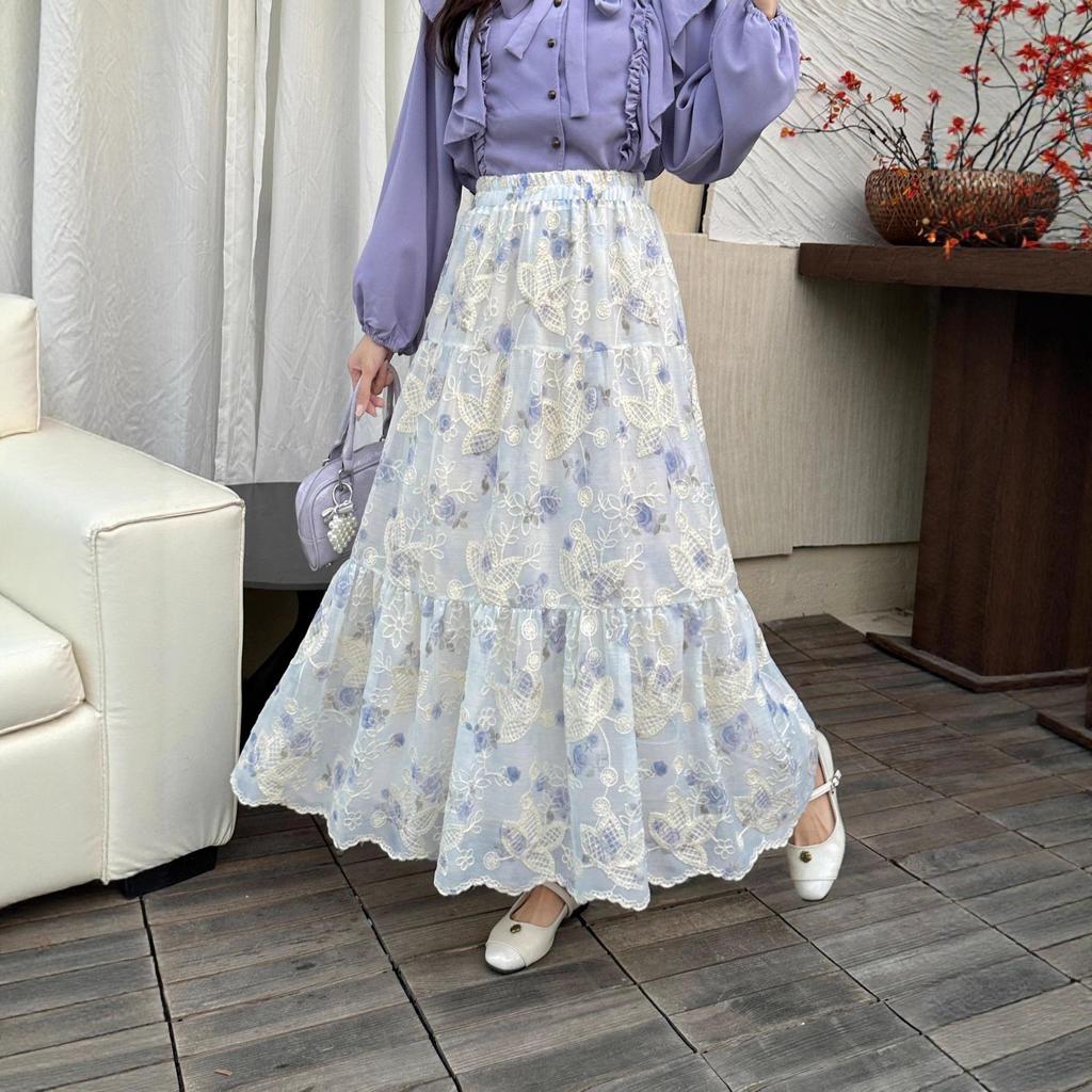 Summer 2025 High-Waist Yellow Floral A-Line Chiffon Skirt for Women R85S657B