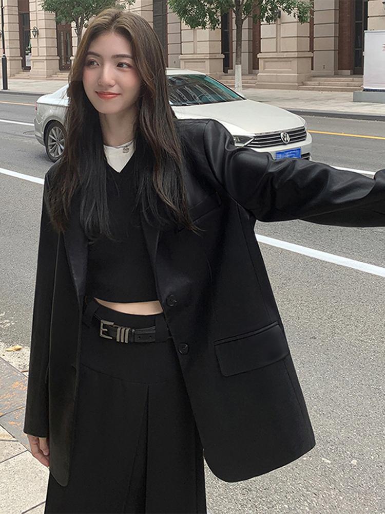 Blazers Women Faux Leather Jacket Black Punk Bomber Coat Female Spring Autumn Outwear