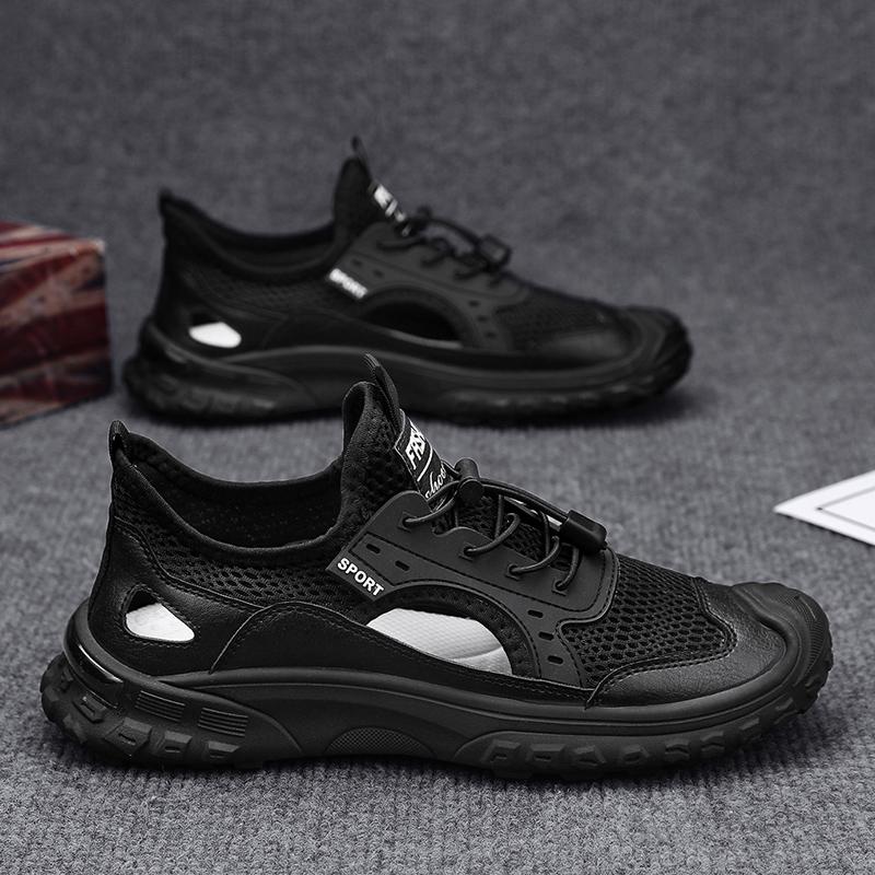 

Чоловіче літнє пляжне взуття, дихаюче, з вирізом, сітка, будівельні сандалі, чоловіче вуличне нековзне взуття для риболовлі, річки, ходьби по воді 44