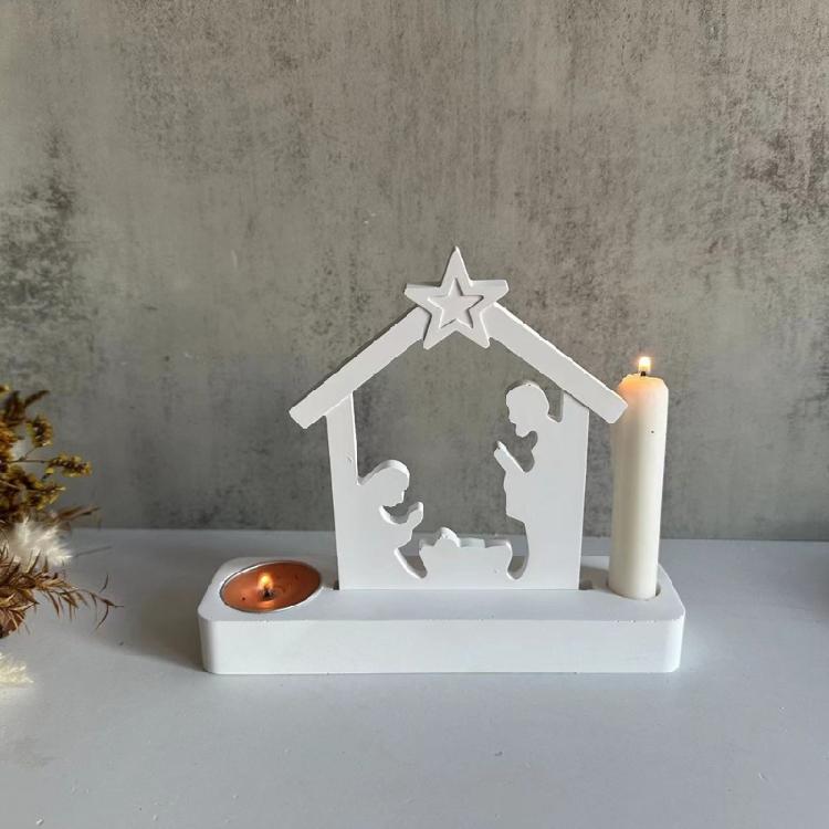 Jesuses Baptism Silicone Mold Plaster Cement Candlestick Mold Gypsum Concrete Mold