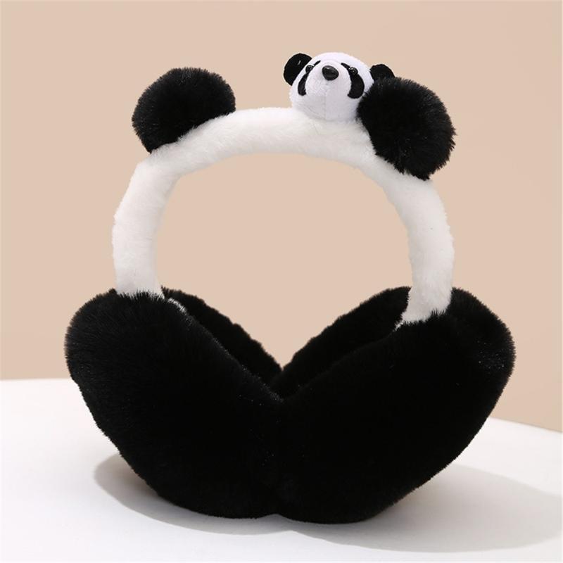 Cartoon Panda Plush Ear Muffs for Adult Kid Adjustable Thermal Ear Warmer Thick Warm Ear Protectors for Winter Coldproof