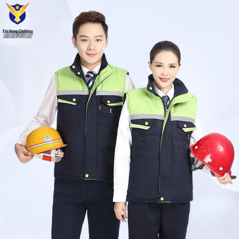 Custom LOGO Reflective Workwear Vest with Thick Padding for Warmth