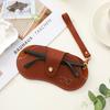 Soft Leather Glasses Bag Lychee Pattern Button Clip Sunglasses Case Portable with Wrist Strap Eyewear Storage Pouch