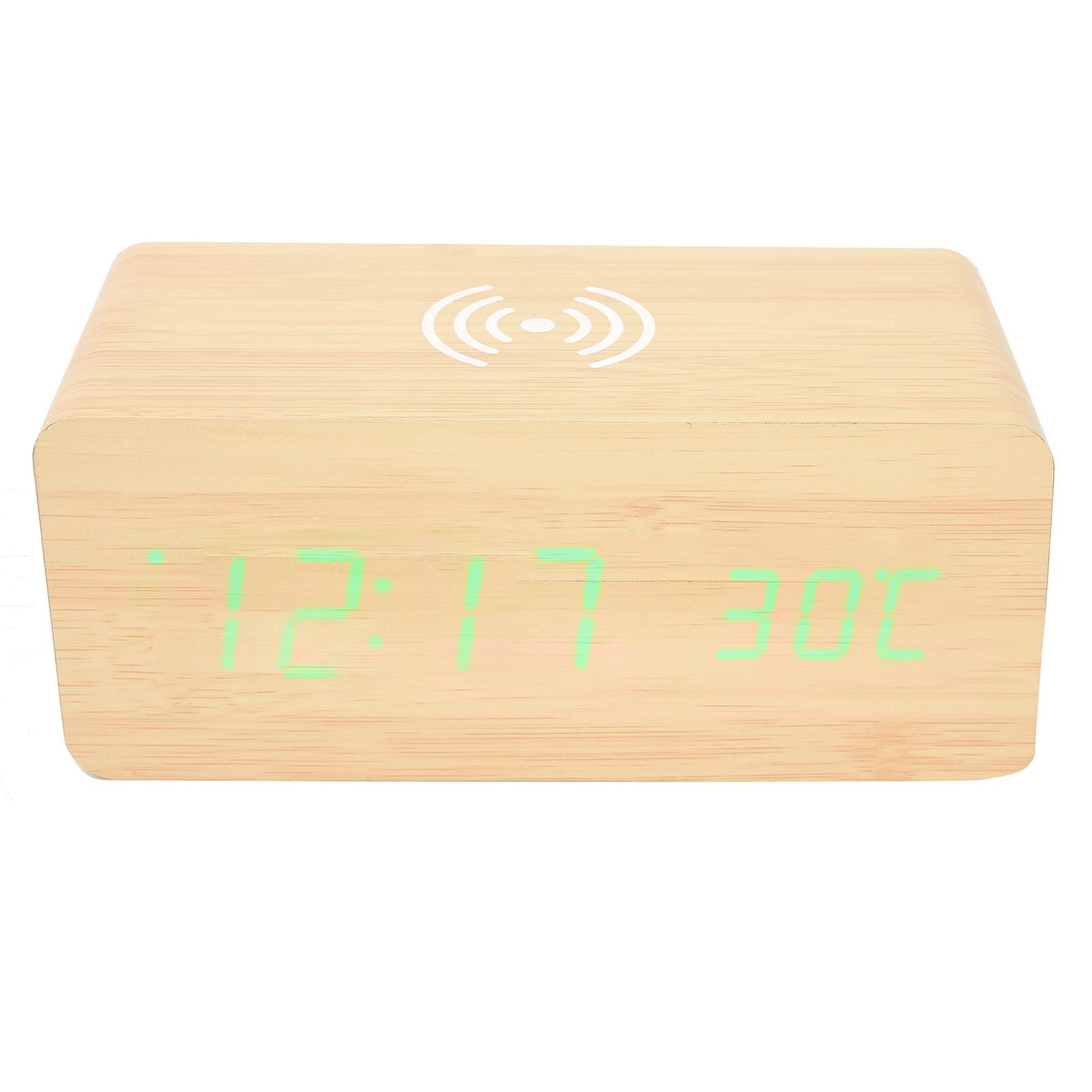 

Деревянные часы-будильник для мобильного телефона с беспроводной зарядкой, голосовое управление из дерева, многофункциональные, черные, деревянные