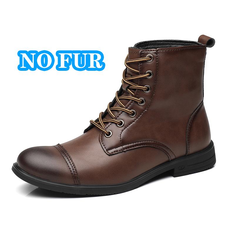 High Top Lace Leather Boots for Men Retro Big Size 38-48 Ankle Boots New Designer Male Plush Snow Boots Autumn Winter Warm Shoes