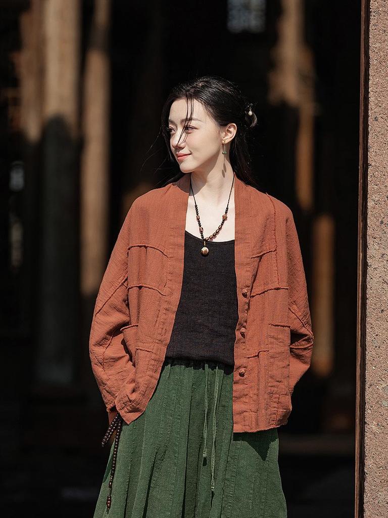 Vintage Frog Button Cotton Linen Retro Cardigan for Women