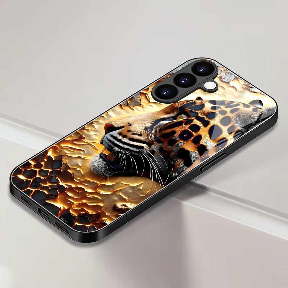 Leopard tiger tempered glass phone case suitable for Samsung Galaxy S26 S25 S24 S22 S21 S20 FE/Ultra/Plus anti fall back cover
