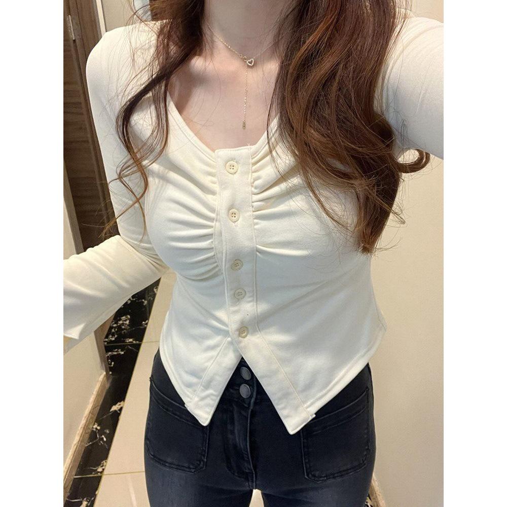 2025 Autumn/Winter Trendy V-Neck Long Sleeve Women's T-Shirt - New Style Hot Girl Base Shirt