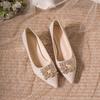 2026 New Fashion  Women's Elegant Black Mid Block Heels Pumps with Crystal Rhinestone Pointed Toe Dress Shoes